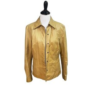 Caslon Women's S Small Genuine Leather Jacket Lightweight Tan Casual Snap Button